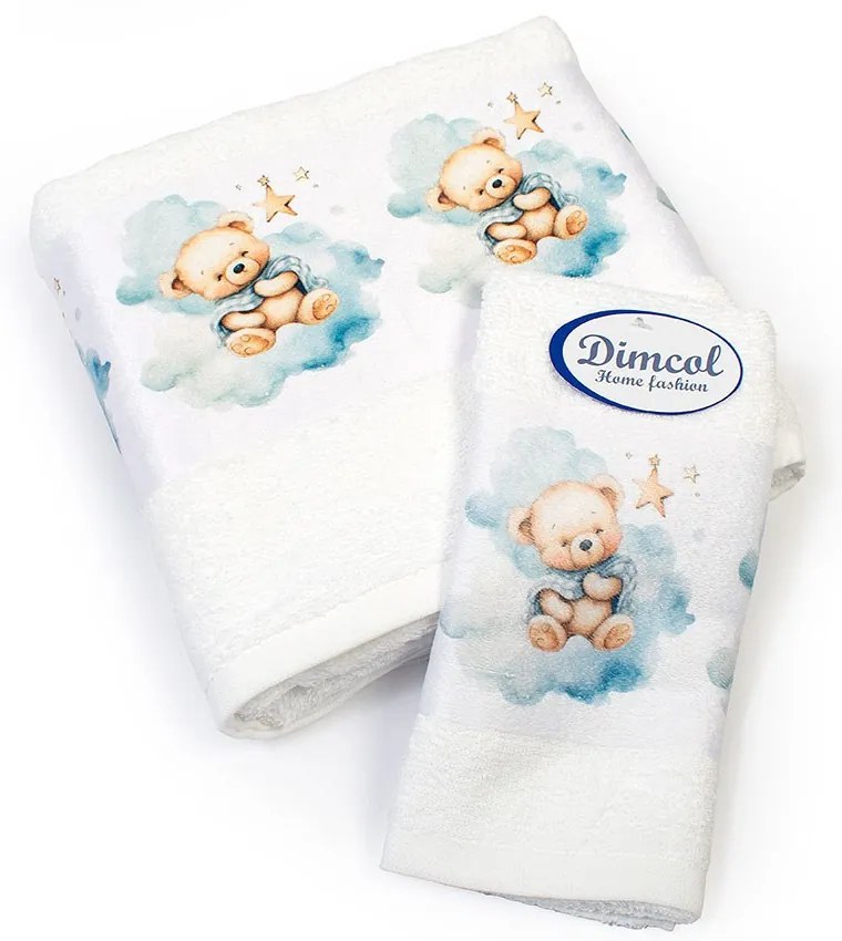 Πετσέτες Βρεφικές Cute Bear 302 (Σετ 2τμχ) White DimCol Σετ Πετσέτες 70x140cm 100% Βαμβάκι