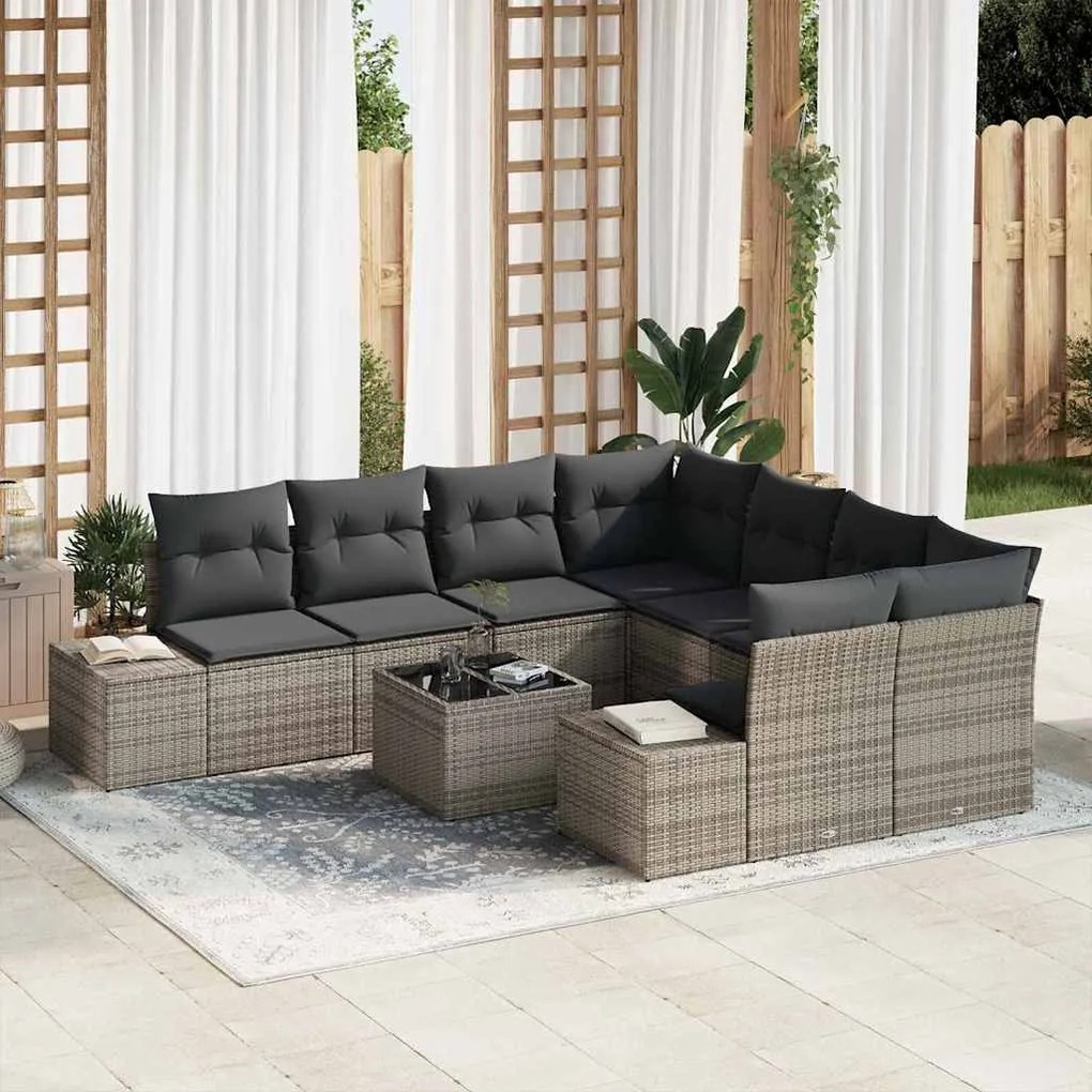 vidaXL Σετ Καναπέ Κήπου 9 pcs Γκρι Πολυ ράταν
