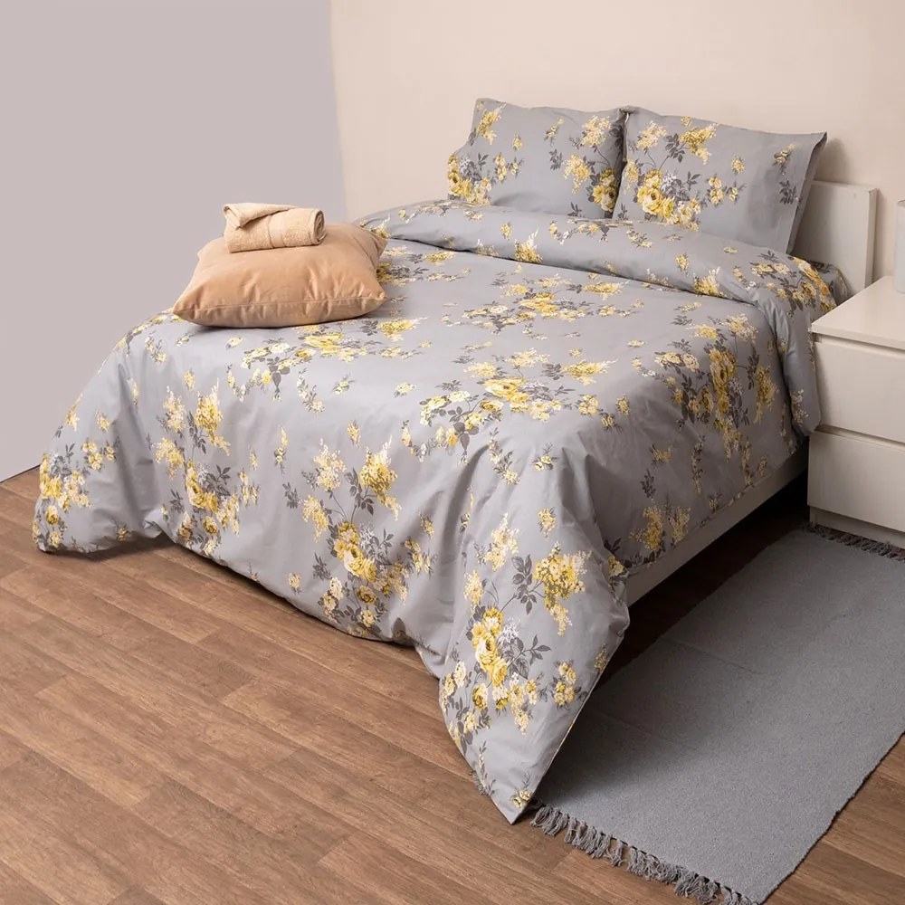 Σεντόνια 836 (Σετ 3τμχ) Grey-Yellow Viopros Μονό 160x270cm Βαμβάκι-Πολυέστερ