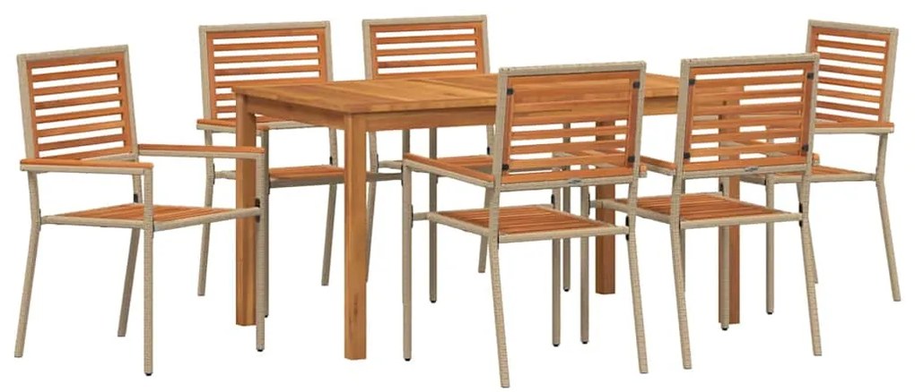vidaXL Σέτ φαγητού για κήπο 7 pcs Μπεζ Πολυ ράταν