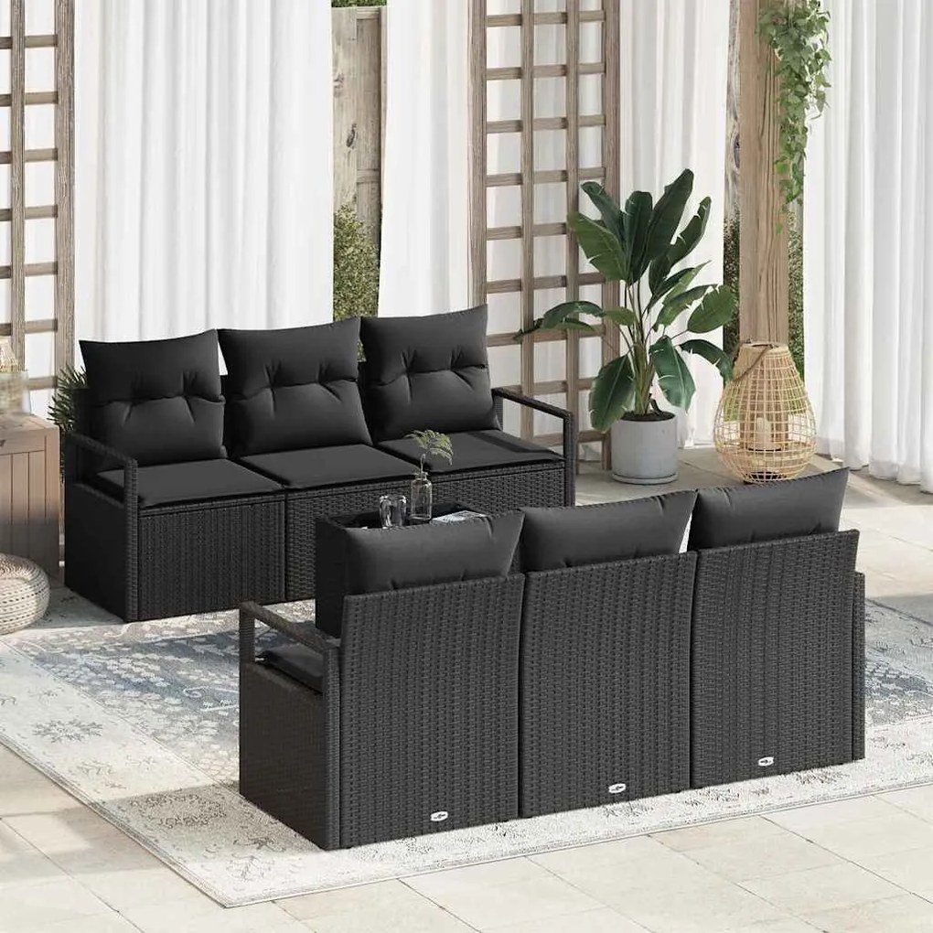 vidaXL Σετ Καναπέ Κήπου 7 pcs Μαύρο 55 x 55 x 37 εκ συνθετικό ρατάν