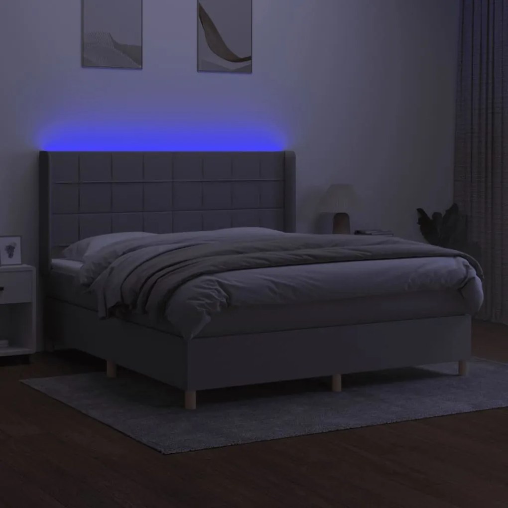 Κρεβάτι Boxspring με Στρώμα &amp; LED Αν.Γκρι 160x200εκ. Υφασμάτινο - Γκρι