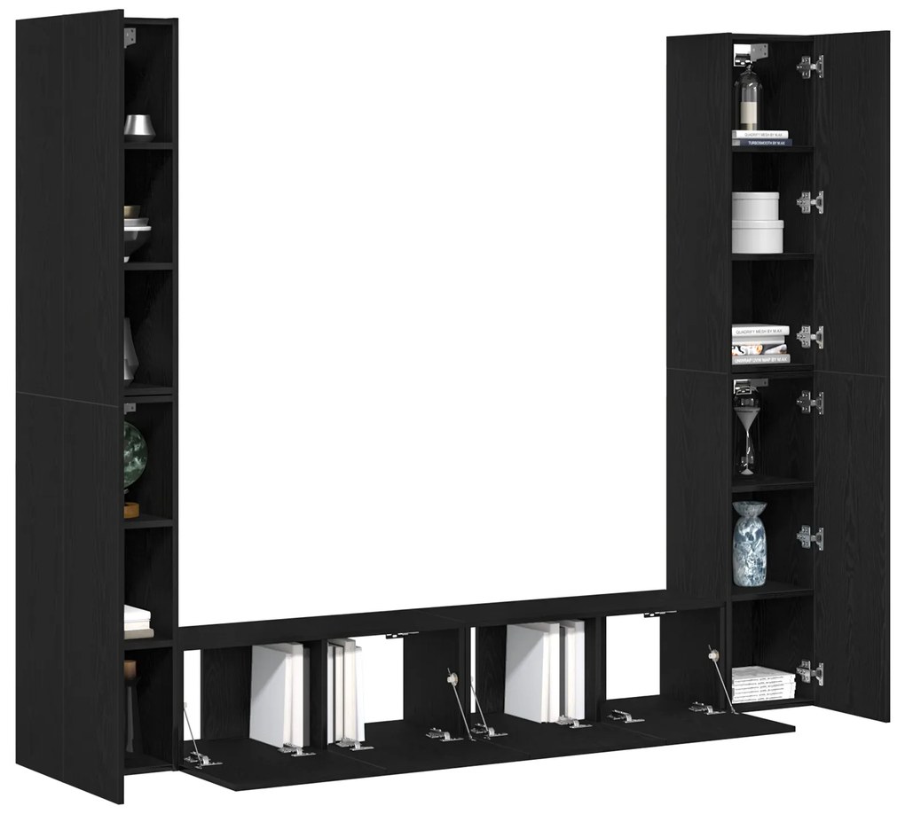 vidaXL Σετ 6 Τεμαχίων Ντουλάπι Τηλεόρασης Τοίχο-τοποθετημένο Μαύρη Δρυς Επεξεργασμένο Ξύλο