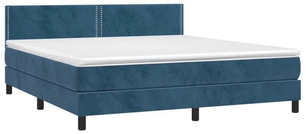 Κρεβάτι Boxspring με Στρώμα Σκούρο Μπλε 160x200 εκ. Βελούδινο - Μπλε