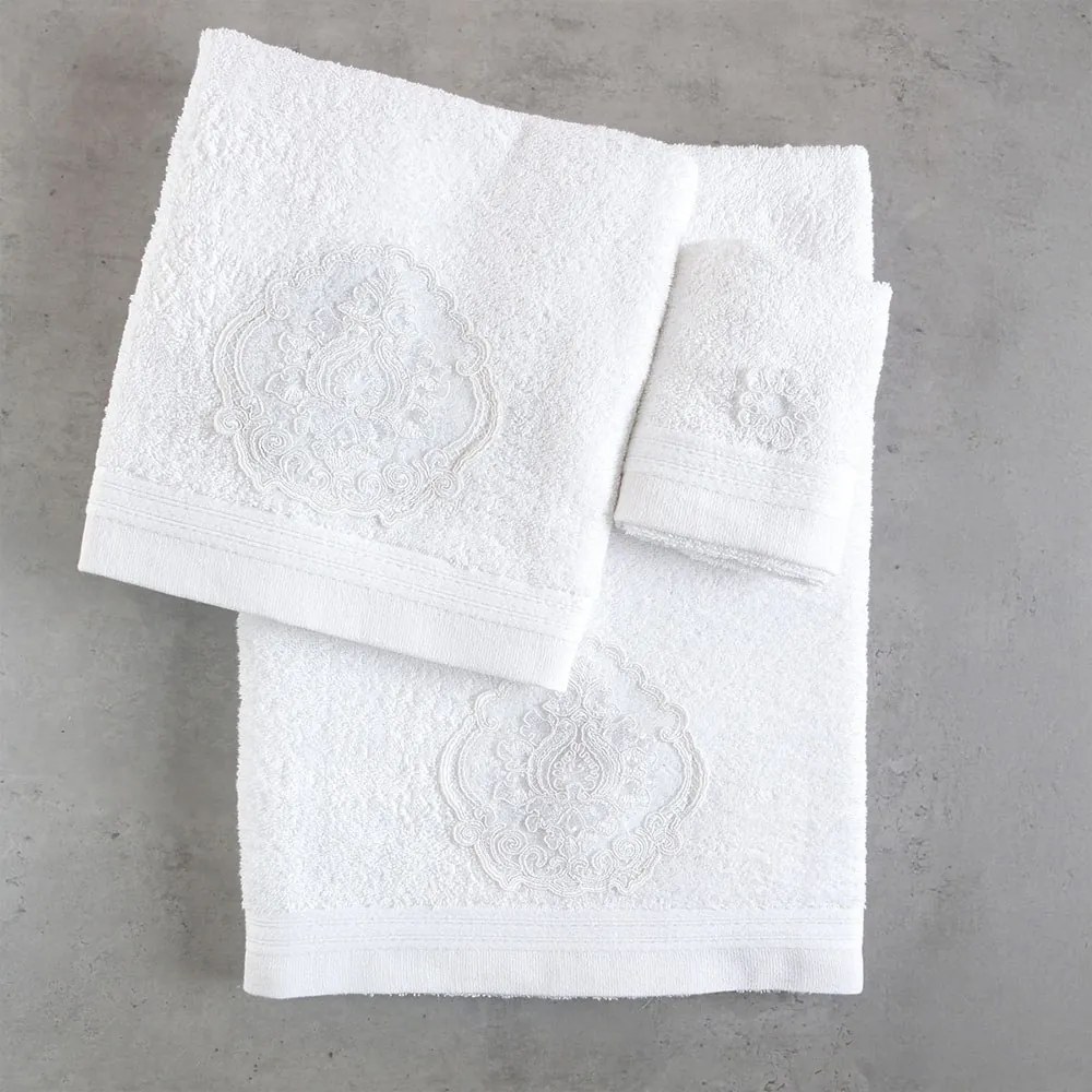 Πετσέτες Thalia (Σετ 3τμχ) White Ρυθμός Towels Set 80x150cm 100% Πενιέ Βαμβάκι