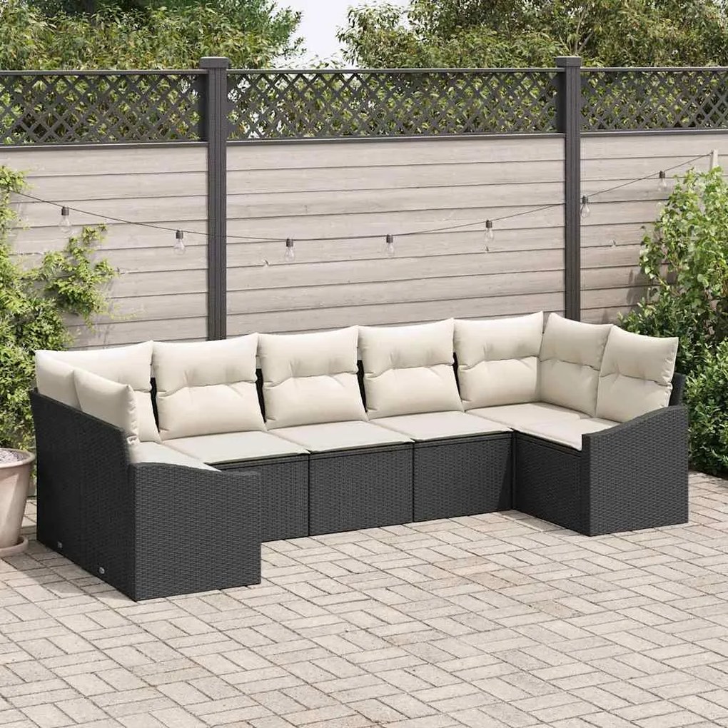 vidaXL Σετ Καναπέ Κήπου 7 pcs Μαύρο Πολυ ράταν