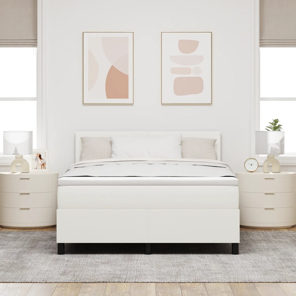 vidaXL Κρεβάτι Box Spring με Στρώμα Κρέμα 160x200 cm Ύφασμα βελούδου