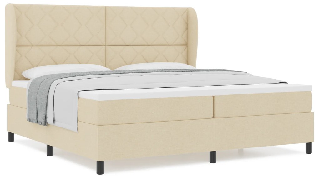 vidaXL Κρεβάτι με ελατήρια με στρώμα Κρεμ 200 x 200 cm ύφασμα
