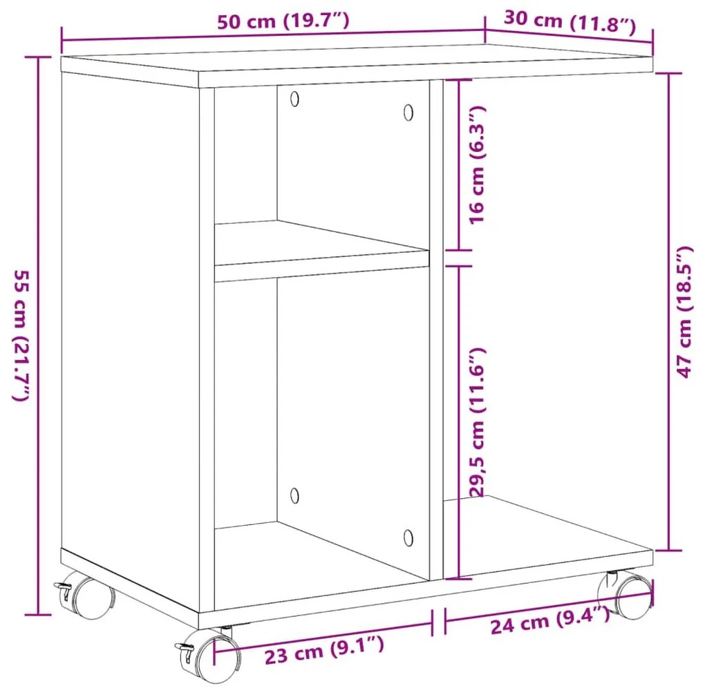 Βοηθητικό Τραπέζι με Ρόδες Γκρι Σκυρ 50x30x55 εκ Επεξ. Ξύλο - Γκρι