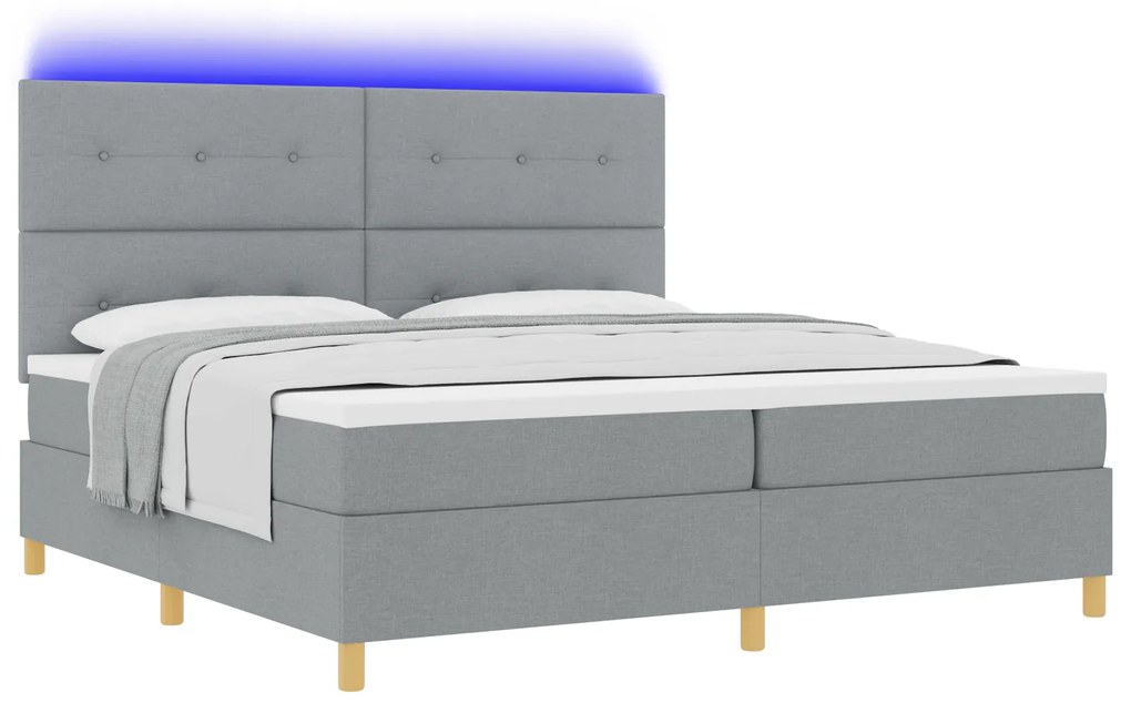 vidaXL Κρεβάτι Box Spring με Στρώμα & LED Φωτισμό Γκρι Ανοιχτό 200x200 εκ. Υλικό
