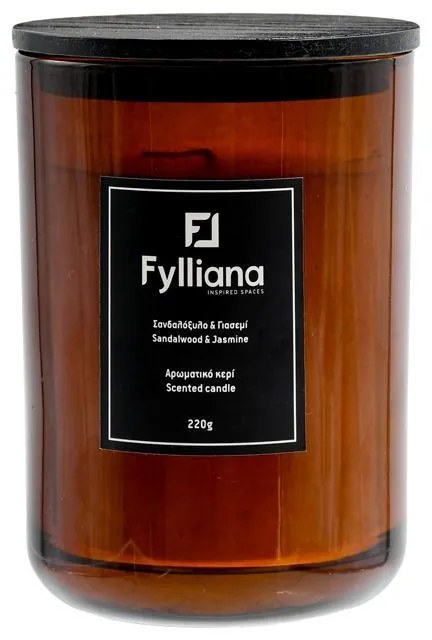Αρωματικό Κερί FL80105 Fylliana &quot;Σανδαλόξυλο &amp; Γιασεμί&quot; σε Γυάλινο Βάζο Καφέ Φ8x10,5 εκ. 8x8x10.5 εκ.