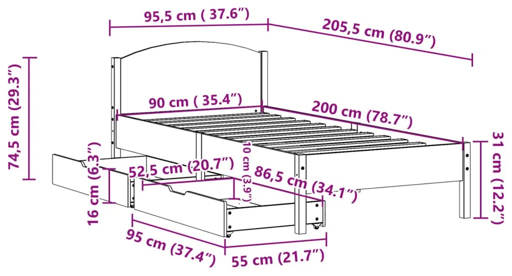 ΣΚΕΛΕΤΟΣ ΚΡΕΒ. ΧΩΡΙΣ ΣΤΡΩΜΑ ΚΑΦΕ ΚΕΡΙΟΥ 90X200 ΕΚ ΜΑΣΙΦ ΠΕΥΚΟ 3301847