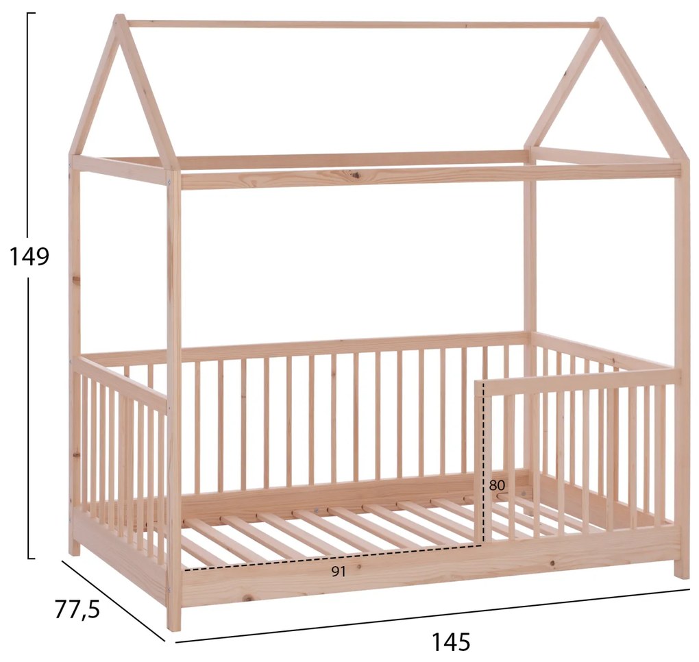 ΒΡΕΦΙΚΟ ΞΥΛΙΝΟ ΚΡΕΒΑΤΙ MIKO Τ.MONTESSORI HM9286 ΜΕ ΟΥΡΑΝΟ ΦΥΣΙΚΟ 140Χ70 εκ. - HM9286