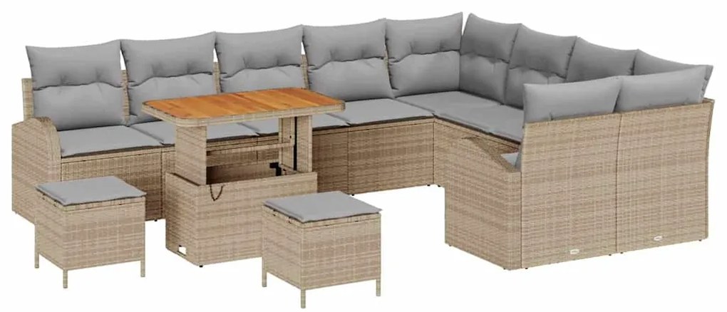 vidaXL Σετ Καναπέ Κήπου με μαξιλάρι 12 pcs Μπεζ Πολυ ράταν