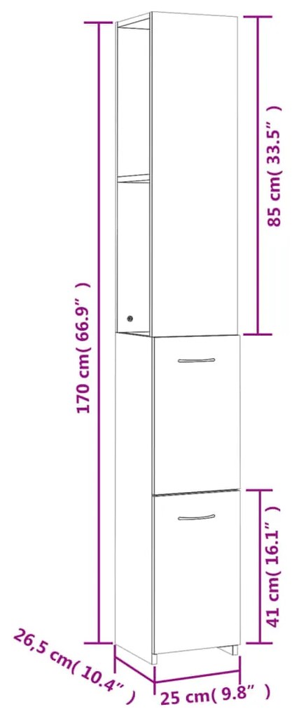 Ντουλάπι Μπάνιου Γυαλιστερό Λευκό 25x26,5x170 εκ. Επεξεργ. Ξύλο 808437