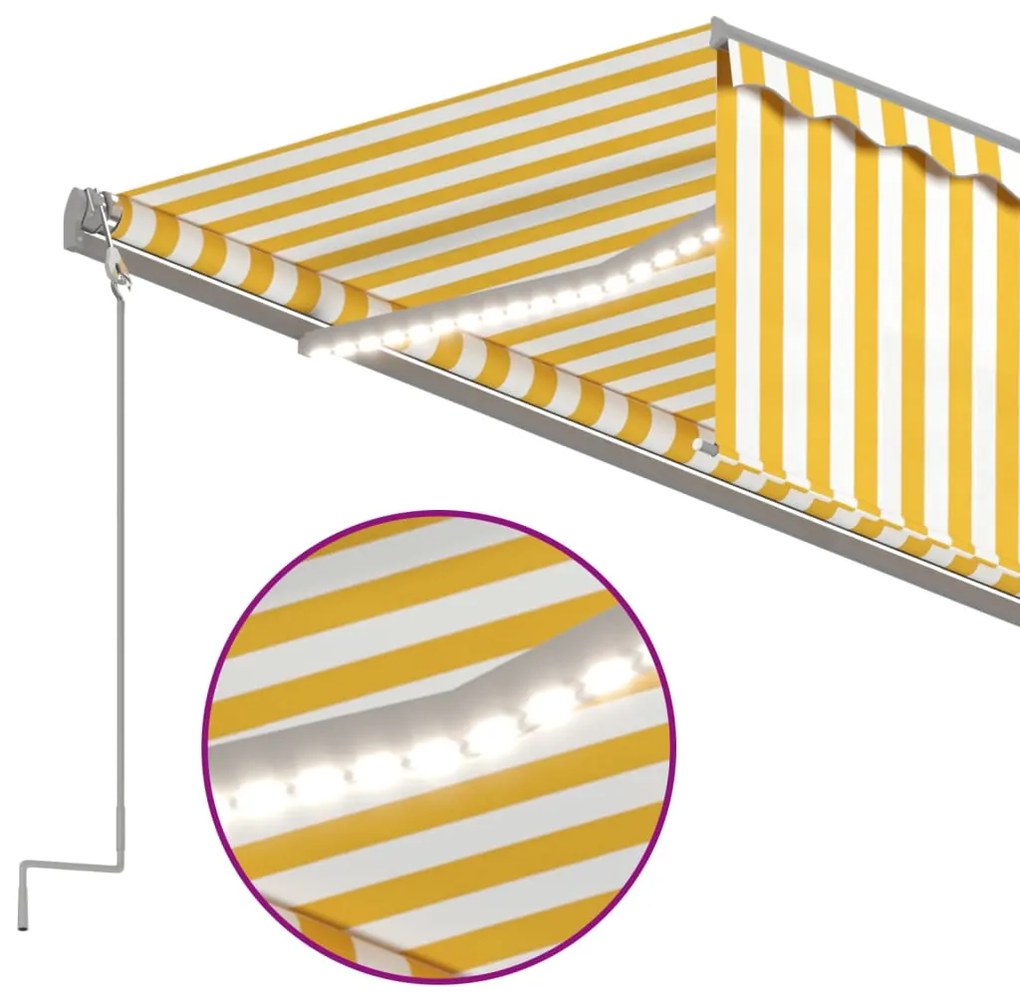 vidaXL Τέντα Αυτόματη με Σκίαστρο/LED/Αισθ. Ανέμου Κίτρ/Λευκό 5 x 3 μ.