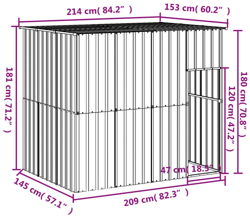 vidaXL Σπιτάκι Σκύλου με Οροφή Ανθρακί 214x153x181 εκ. Γαλβαν. Χάλυβας