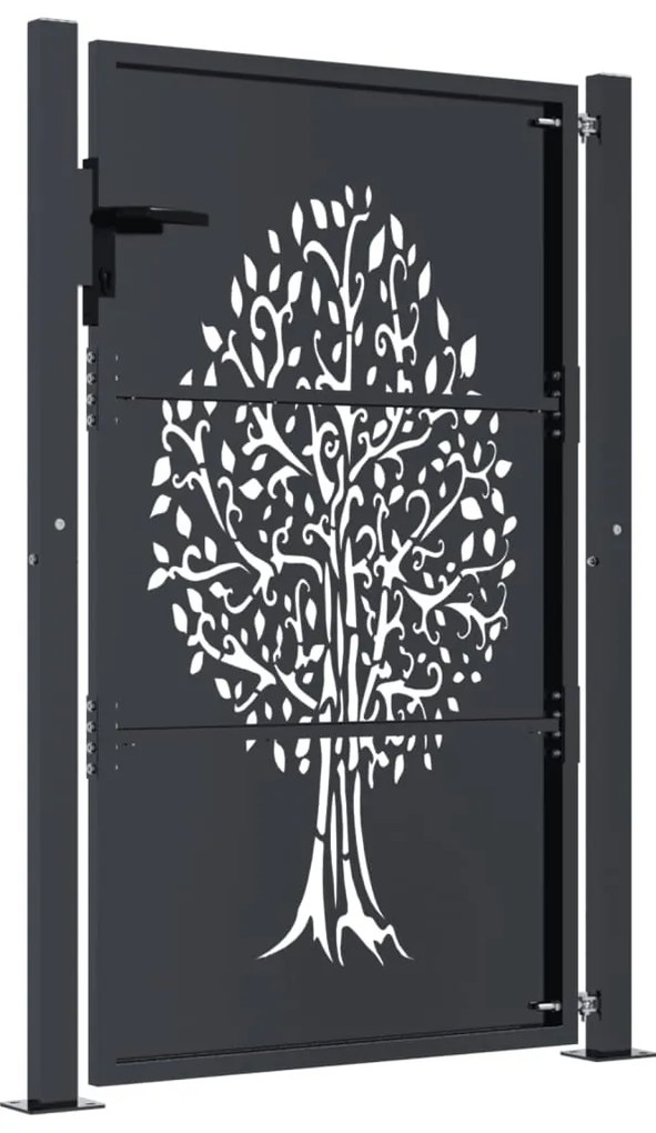 vidaXL Πόρτα Κήπου Ανθρακί 100x125 εκ. Σχέδιο Δέντρου από Ατσάλι