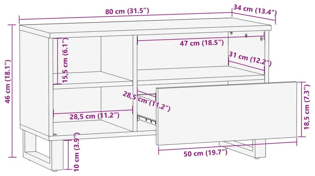 Έπιπλο Τηλεόρασης 80x34x46 εκ. από Μασίφ Ξύλο Ακακίας - Πολύχρωμο