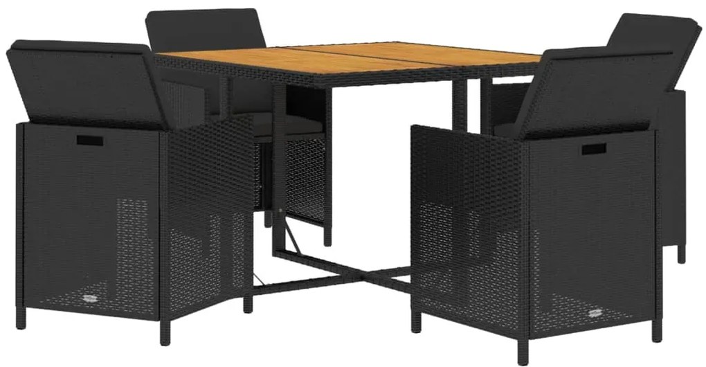 vidaXL Σετ Τραπεζαρίας Κήπου 5 Τεμαχίων Μαύρο Συνθ. Ρατάν με Μαξιλάρια