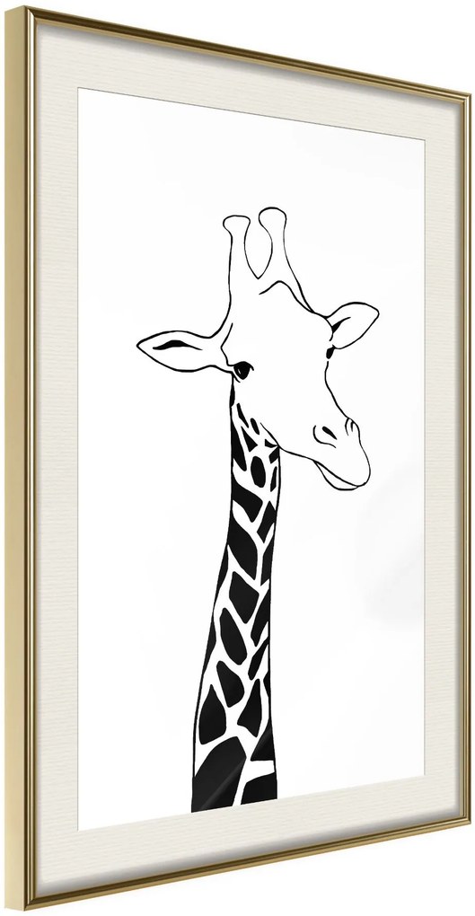 Αφίσα - Black and White Giraffe - 20x30 - Χρυσό - Με πασπαρτού