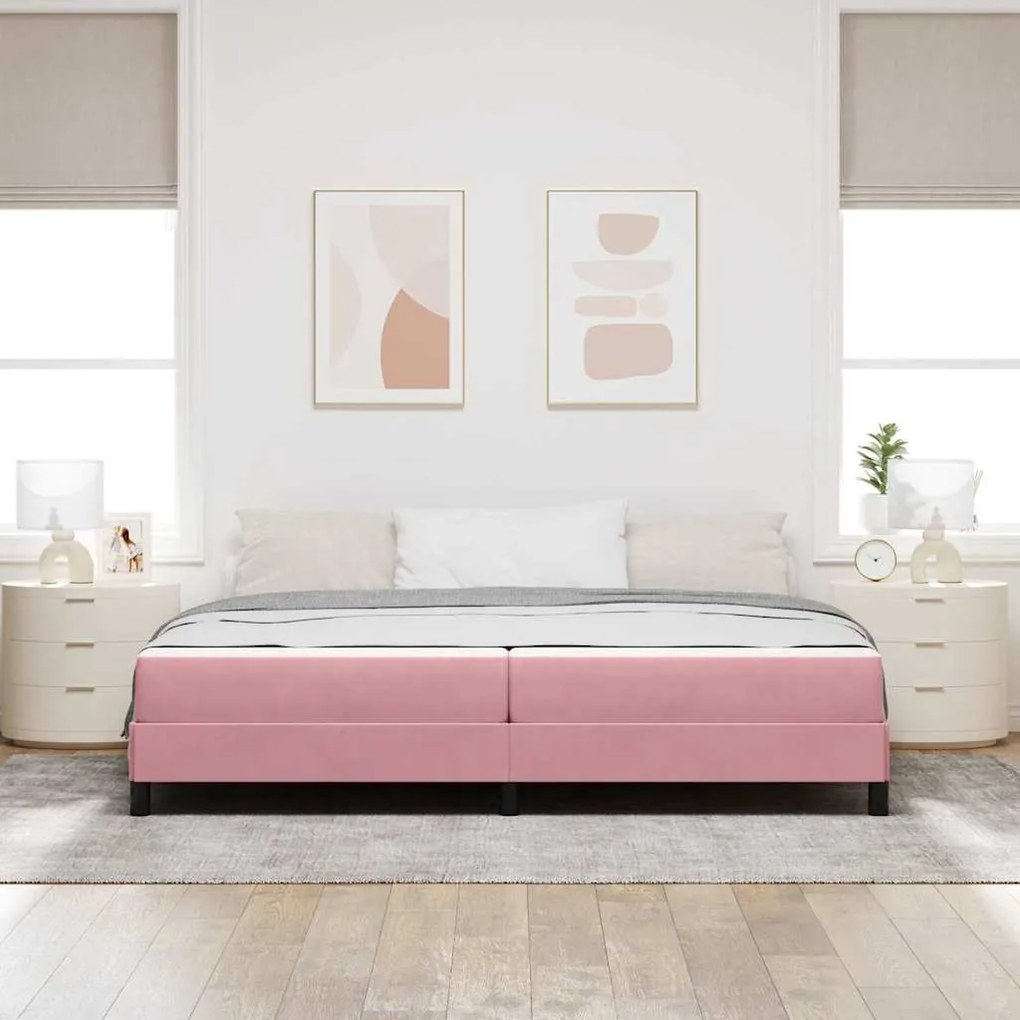 vidaXL Κρεβάτι box spring με στρώμα με στρώμα Ροζ 200 x 200 cm Βελούδο