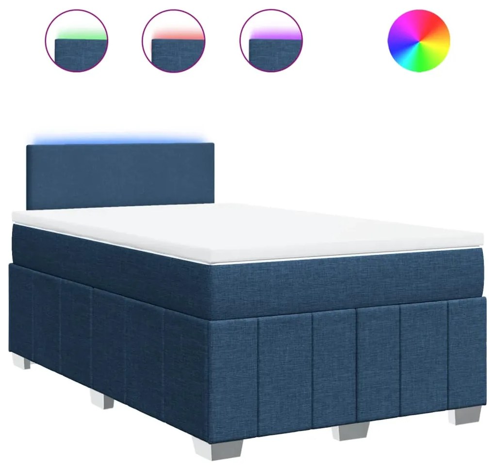 vidaXL Κρεβάτι Boxspring με Στρώμα Μπλε 120x190 εκ. Υφασμάτινο