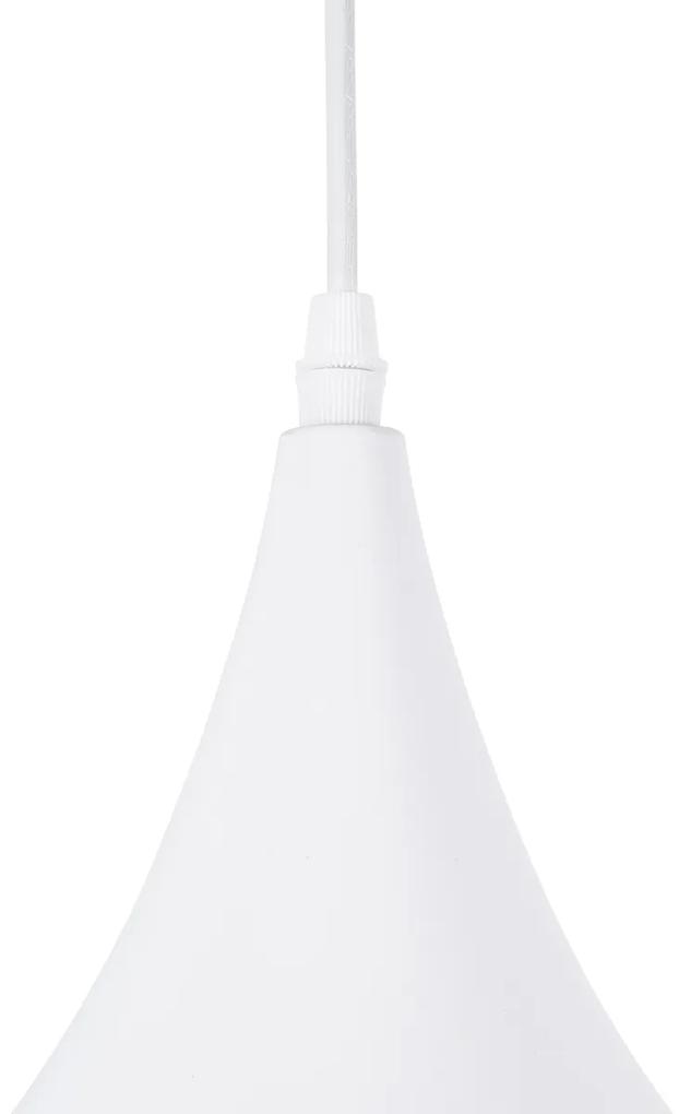 GloboStar® SHANGHAI WHITE 01026-A Μοντέρνο Κρεμαστό Φωτιστικό Οροφής Μονόφωτο 1 x E27 Λευκό Μεταλλικό Καμπάνα Φ25 x Υ30cm