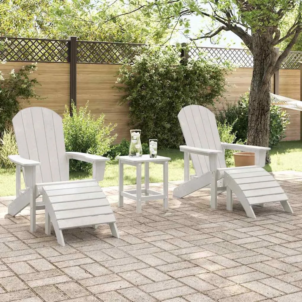 vidaXL Καρέκλες Adirondack με Ποδαρικά 2 τμχ Λευκό HDPE