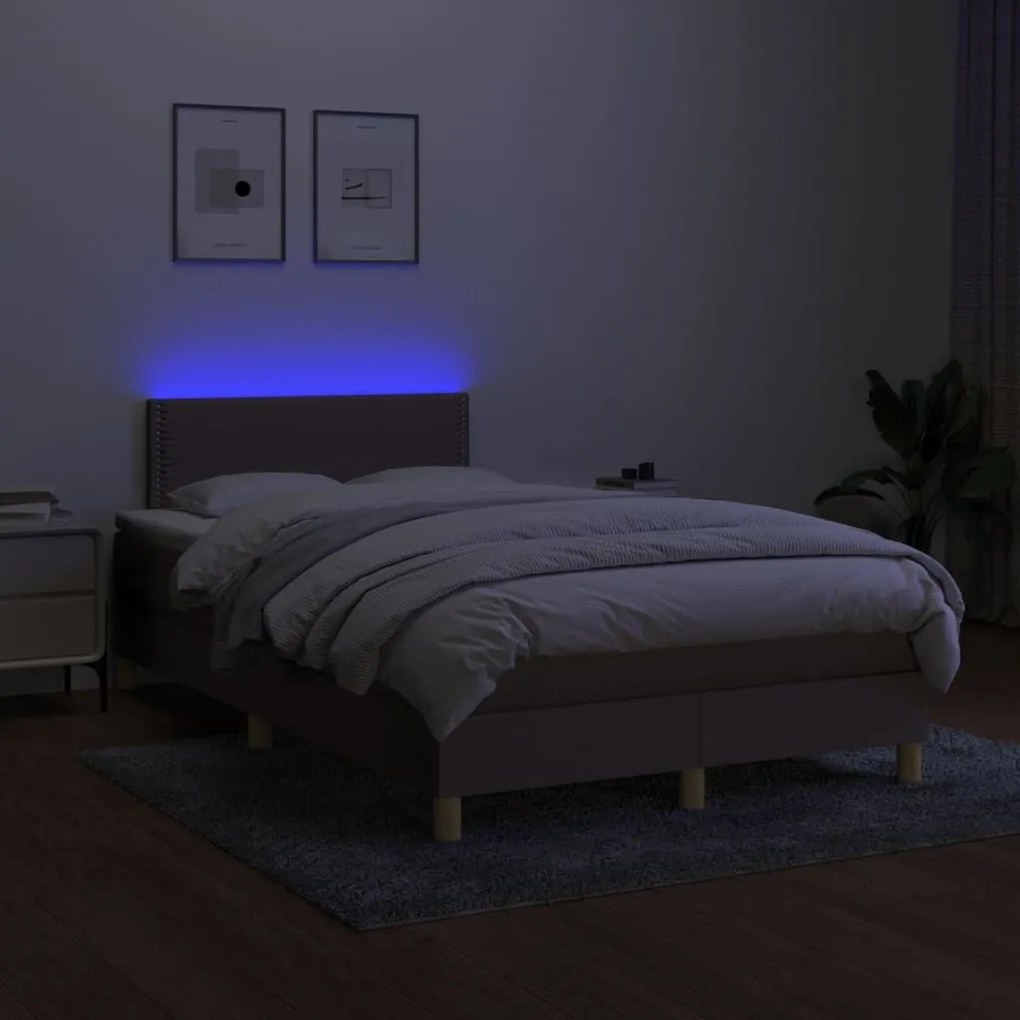 Κρεβάτι Boxspring με Στρώμα &amp; LED Taupe 120x200 εκ. Υφασμάτινο - Μπεζ-Γκρι