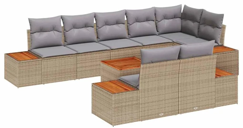 vidaXL Σετ Καναπέ Κήπου με μαξιλάρι 9 pcs Μπεζ Πολυ ράταν