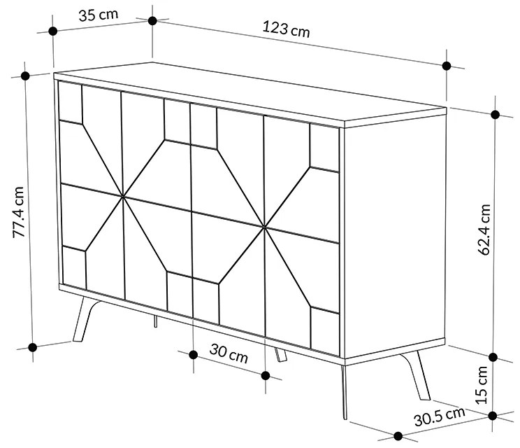 Μπουφές μελαμίνης Giacomo Megapap χρώμα φυσικό οξιάς 123x35x77,4εκ.