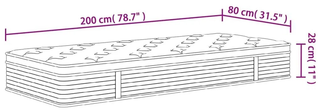 Στρώμα με Pocket Springs Μεσαία Σκληρότητα 80 x 200 εκ. - Γκρι