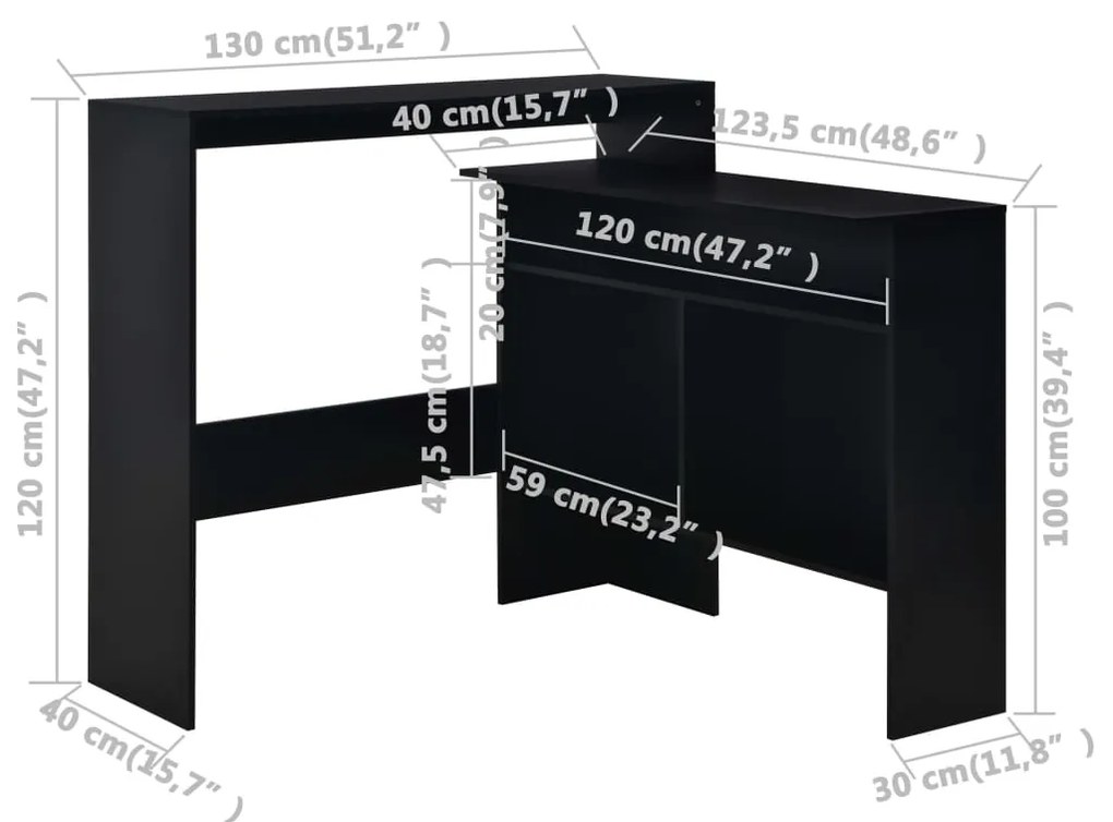 Τραπέζι Μπαρ με 2 Επιφάνειες Χρώμα Μαύρο 130 x 40 x 120 εκ. 280218