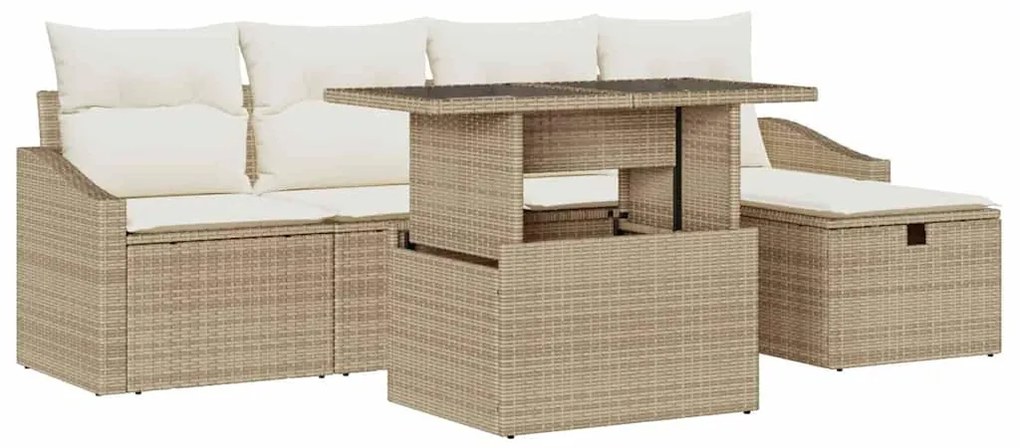 vidaXL Σετ Καναπέ Κήπου Ρυθμιζόμενο ύψος 6 pcs Μπεζ συνθετικό ρατάν