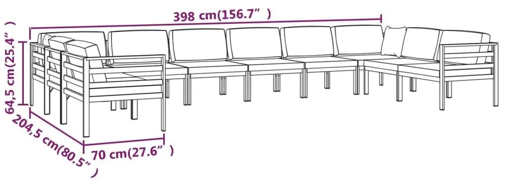 Σαλόνι Κήπου 10 Τεμαχίων Ανθρακί Αλουμινίου με Μαξιλάρια - Ανθρακί