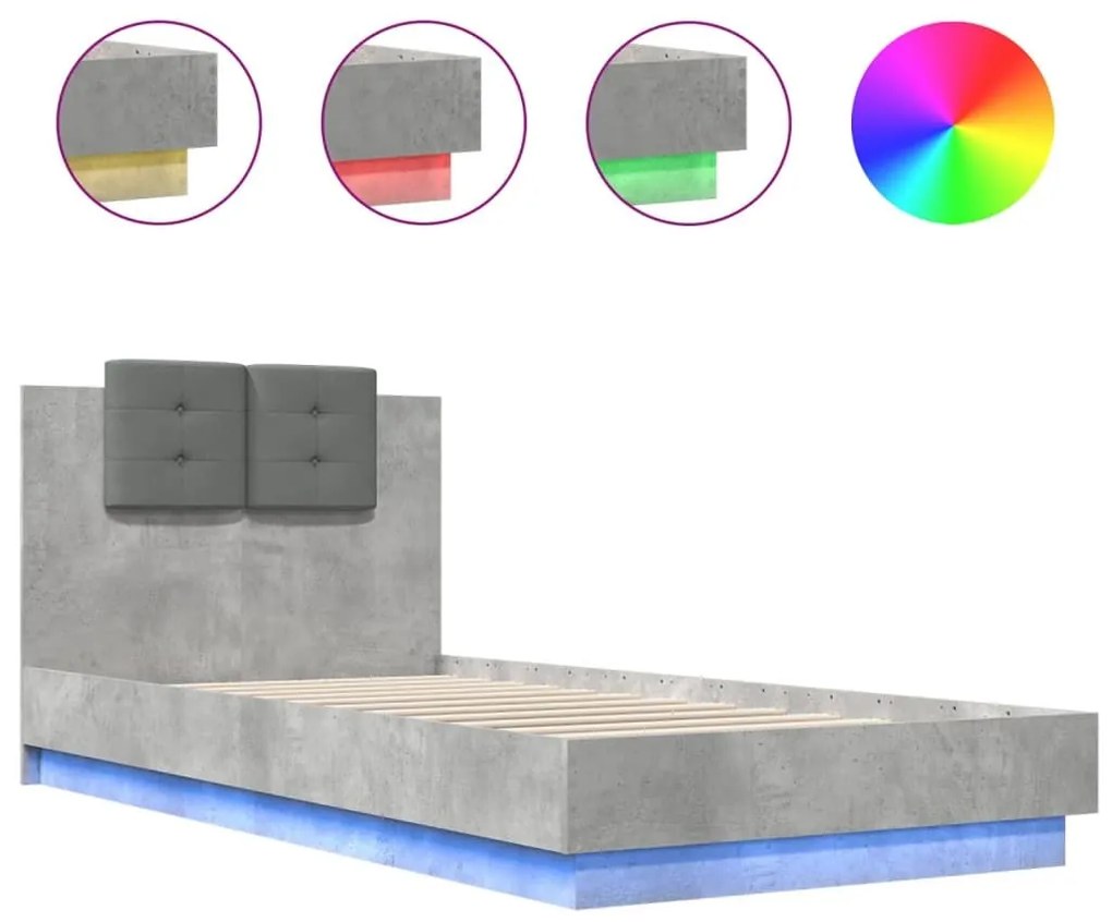 Πλαίσιο Κρεβατιού με Κεφαλάρι και LED 90 x 200 εκ. - Γκρι