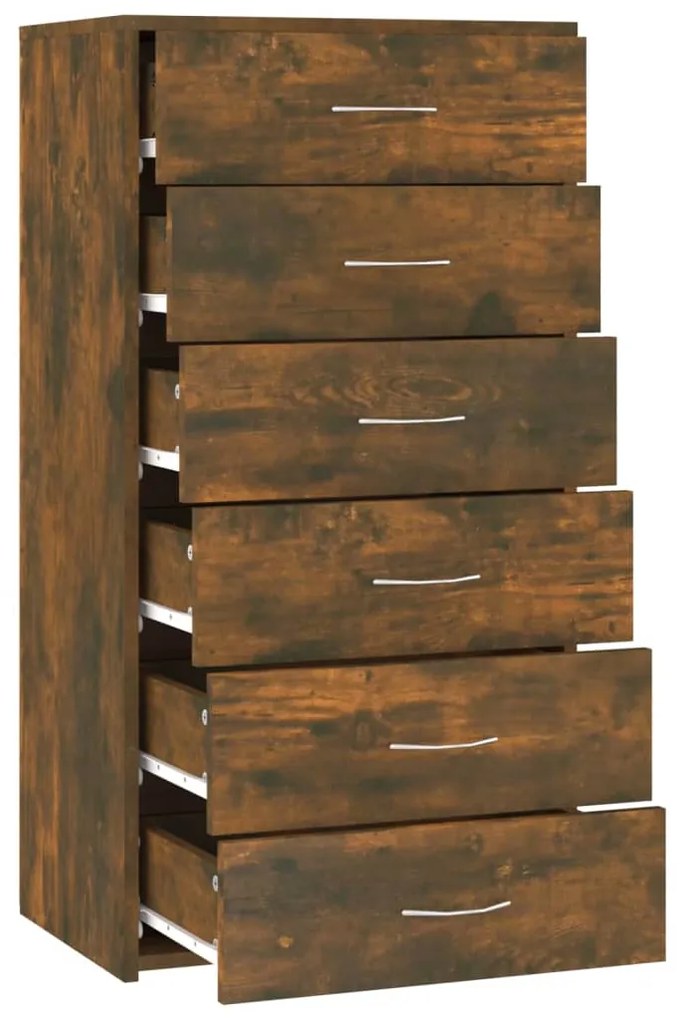 vidaXL Ντουλάπι με 6 Συρτάρια Καπνιστή Δρυς 50x34x96 εκ. Επεξεργ. Ξύλο