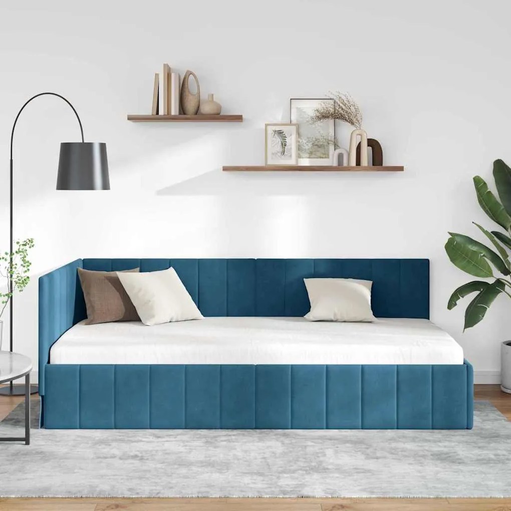 vidaXL Κρεβάτι Γωνίας με κεφαλάρι Μπλε 100 x 200 cm Βελούδο