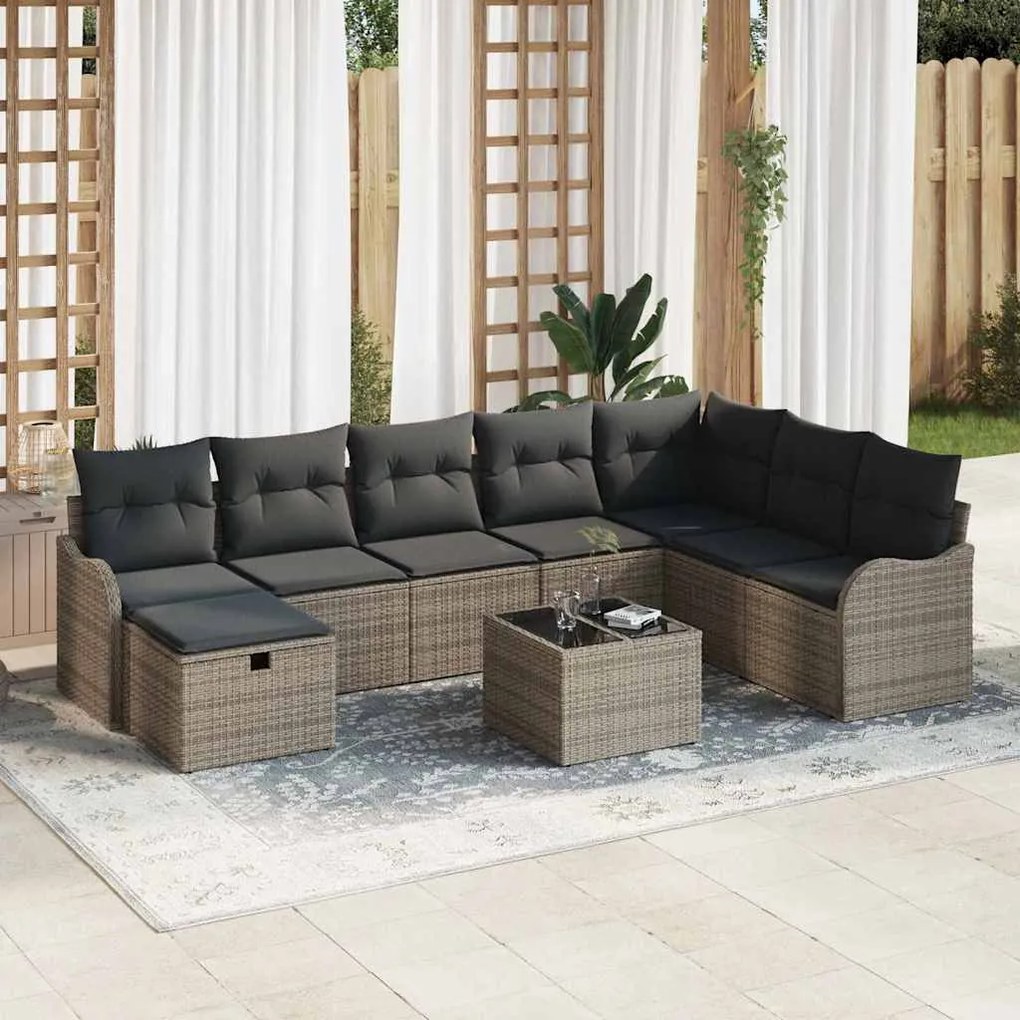 vidaXL Σετ Καναπέ Κήπου 9 pcs Γκρι 287,5 x 177,5 x 85 εκ. Πολυ ράταν