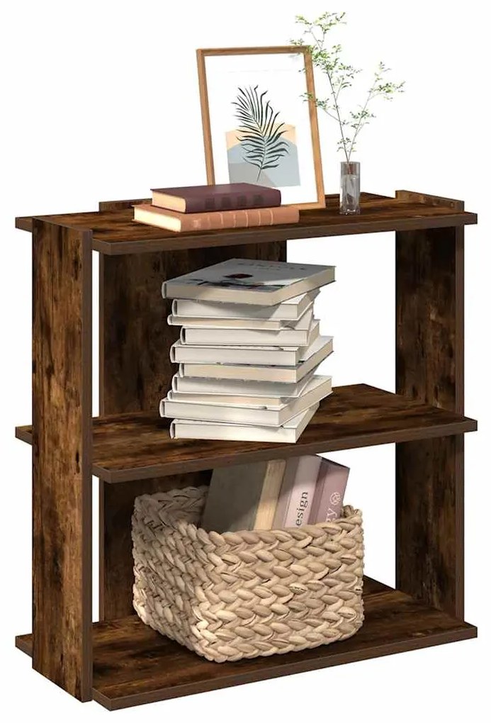 Βιβλιοθήκη 3 Επιπέδων Καπνιστή Δρυς 60x30x60 εκ. Επεξεργ. Ξύλο