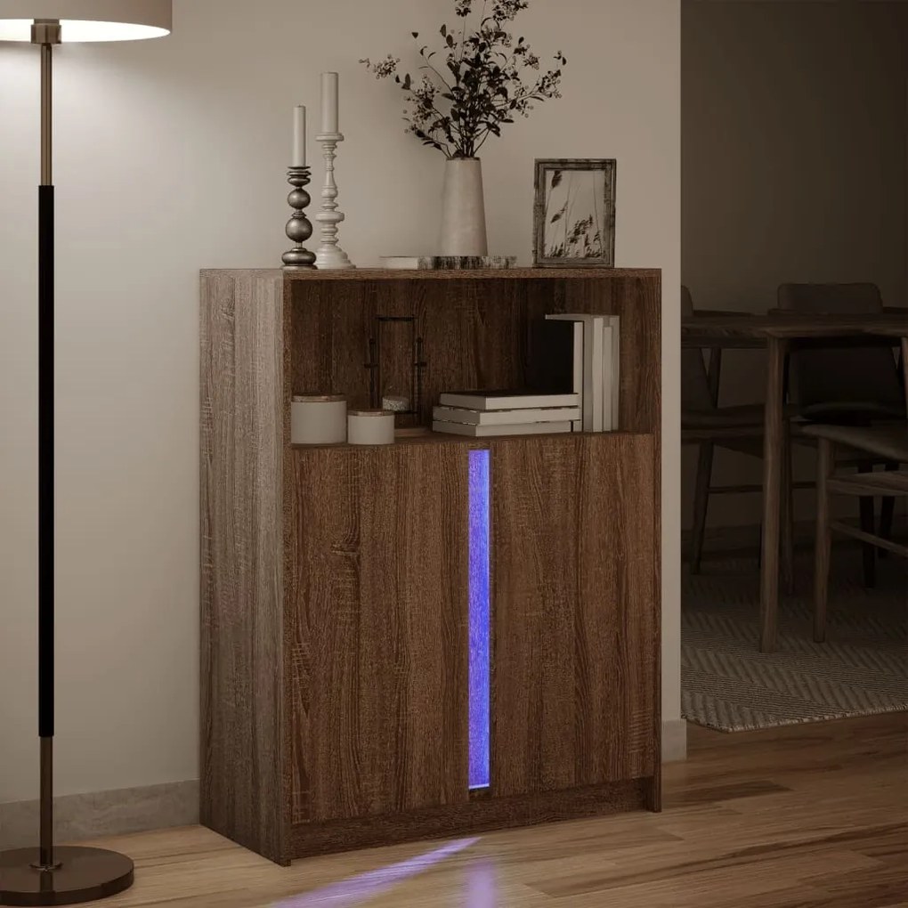 vidaXL Ντουλάπι με Φώτα LED Καφέ Δρυς 77x34x100 εκ. Επεξεργασμένο Ξύλο