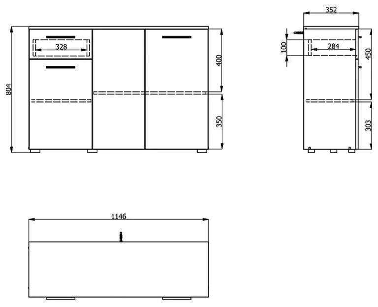 Κομότα - Μπουφές  Ritmo 3K1F Sonoma -Λευκό 114.5*35*80.5 εκ.