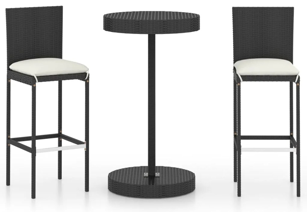 vidaXL Σετ Επίπλων Μπαρ Κήπου 3 τεμ Μαύρο Συνθετικό Ρατάν με Μαξιλάρια