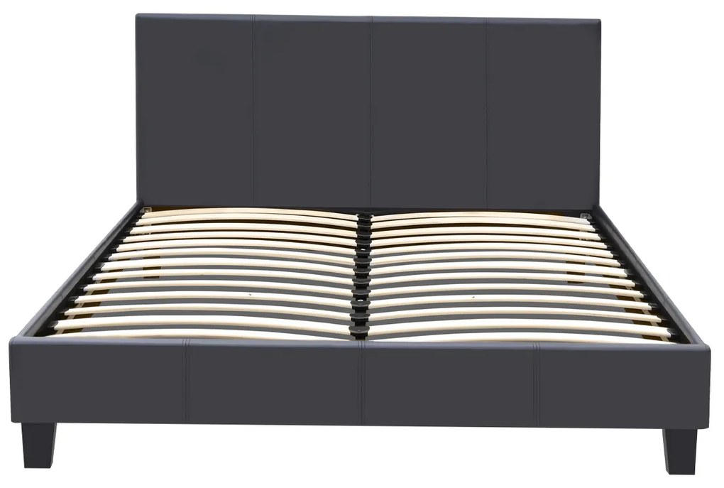 Κρεβάτι Flat Megapap από τεχνόδερμα χρώμα μαύρο ματ 140x190εκ.