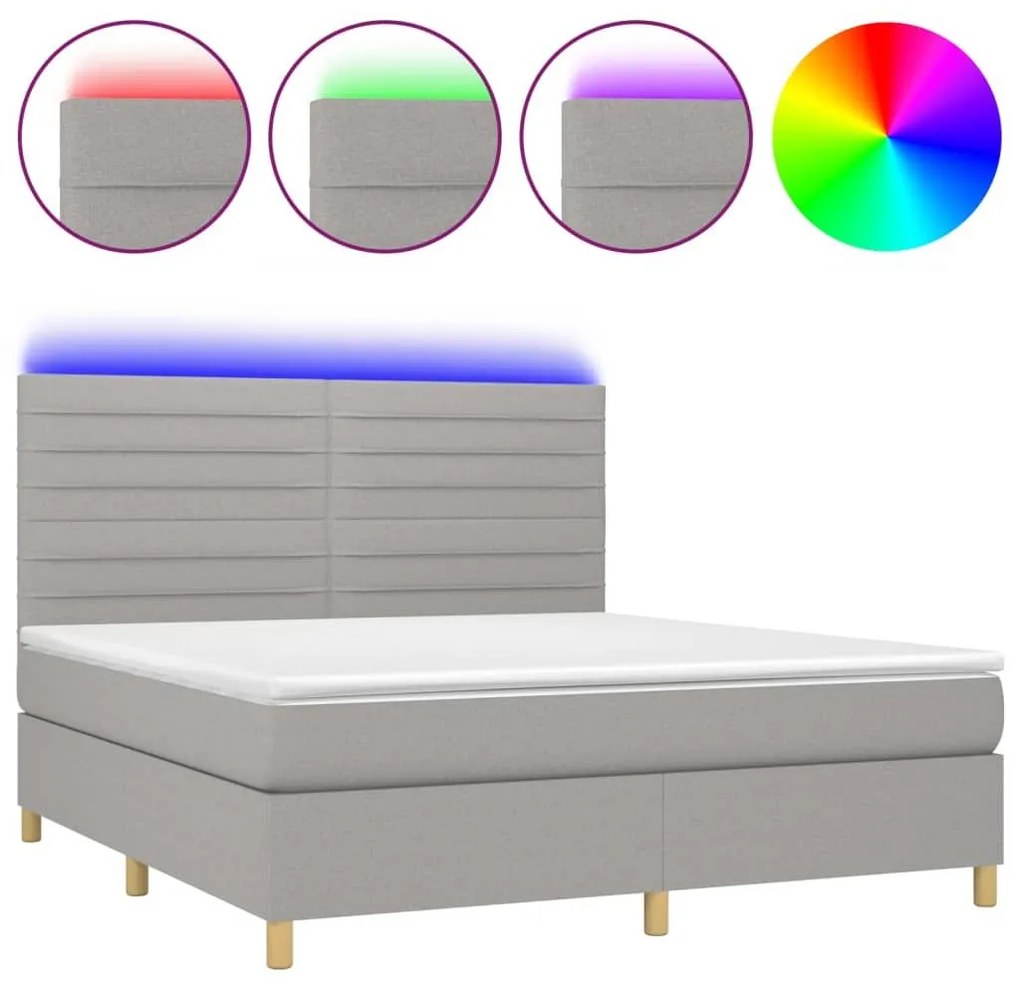 Κρεβάτι Boxspring με Στρώμα &amp; LED Αν.Γκρι 160x200εκ. Υφασμάτινο - Γκρι