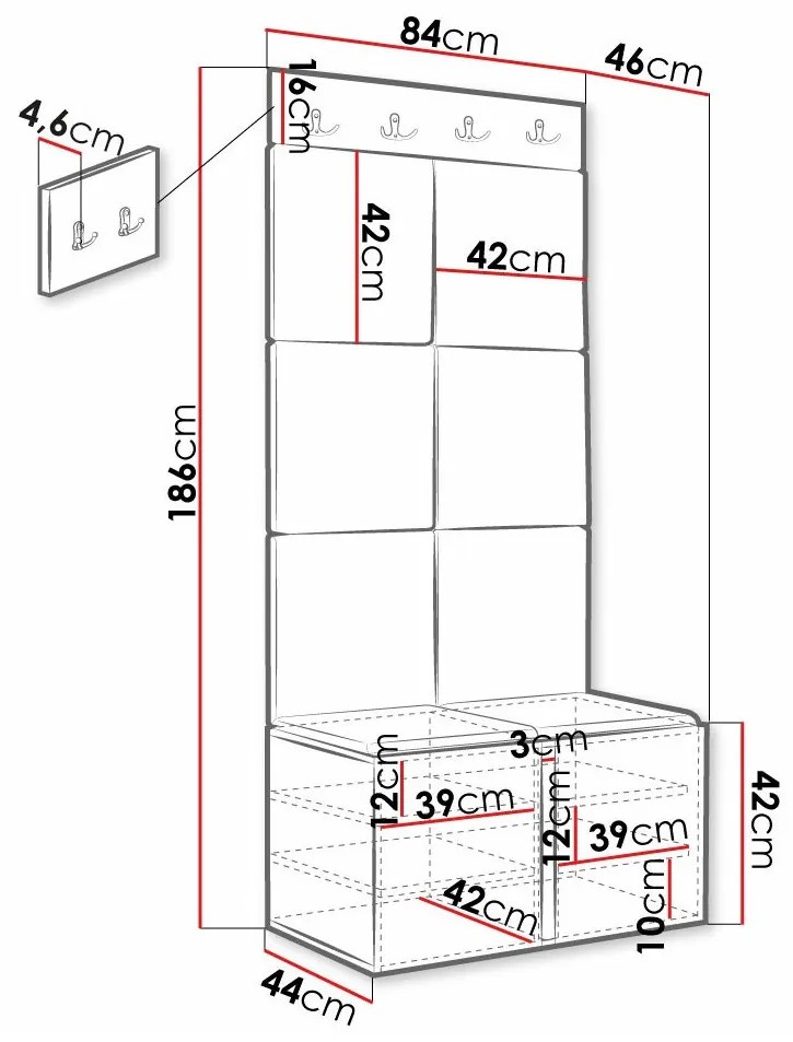 Σετ διαδρόμου Hartford 383, 186x84x46cm, Άσπρο, Μαύρο, Ινοσανίδες μέσης πυκνότητας, Πλαστικοποιημένη μοριοσανίδα, Οικολογικό δέρμα | Epipla1.gr