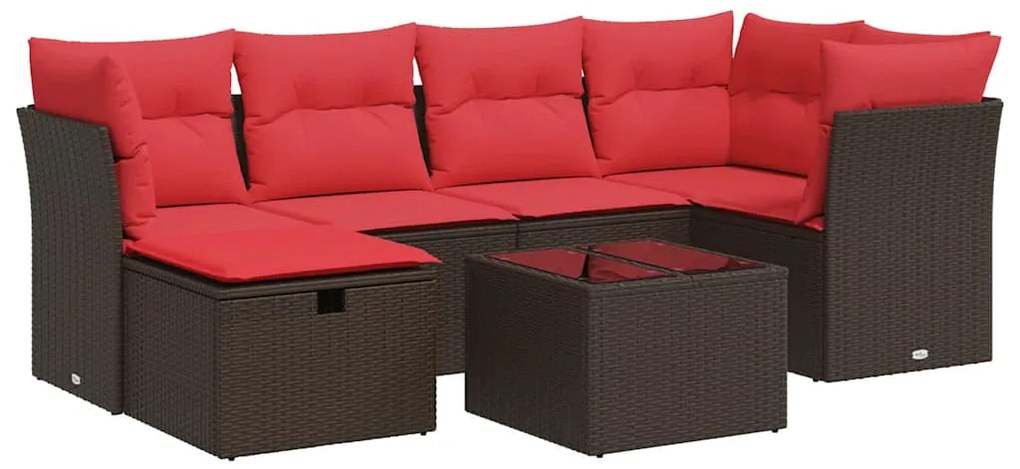 vidaXL Σαλόνι Κήπου Σετ 7 Τεμαχίων Καφέ Συνθετικό Ρατάν με Μαξιλάρια