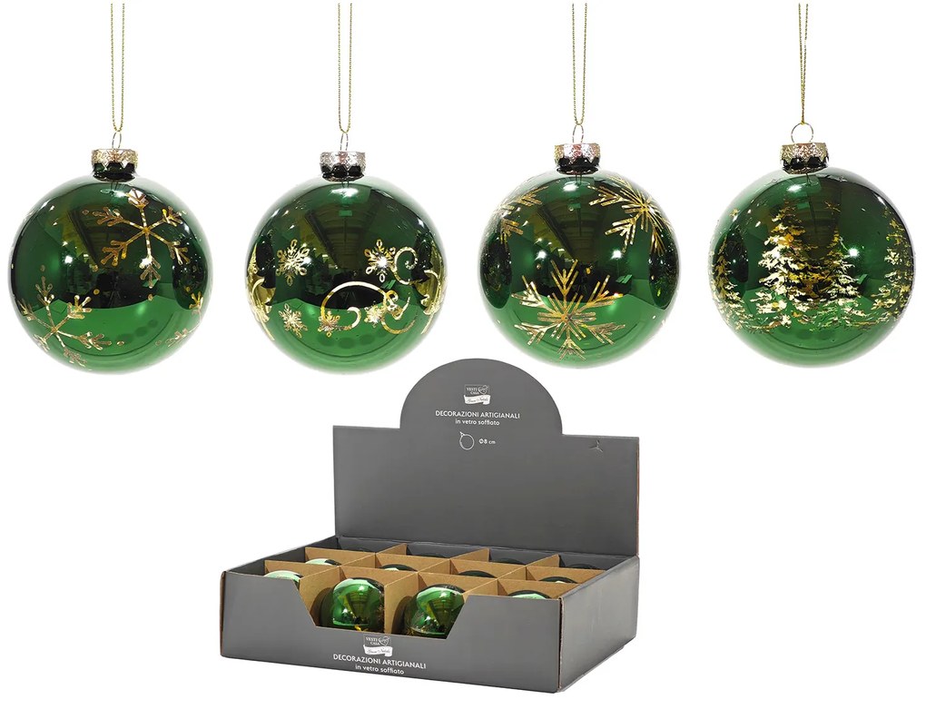 Χριστουγεννιάτικη Μπάλα Πράσινο/Χρυσό 80mm Σε 4 Σχέδια
