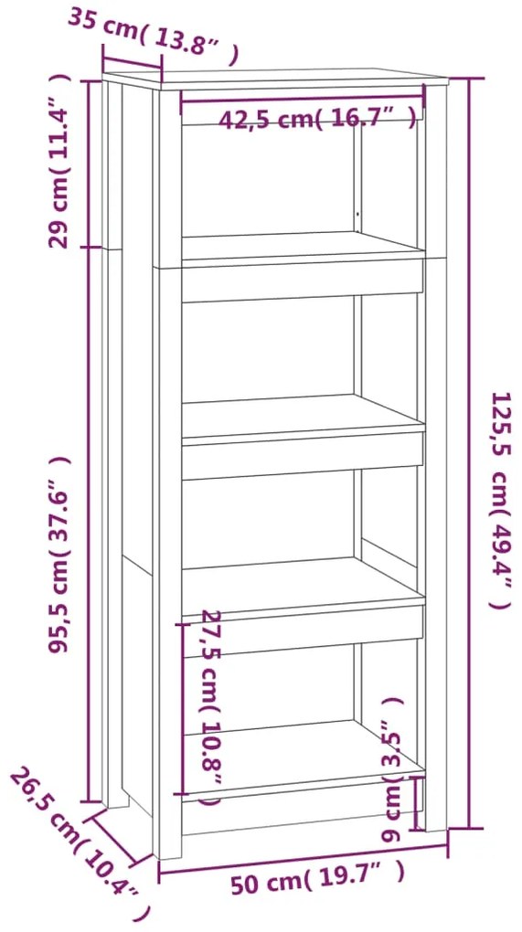 ΒΙΒΛΙΟΘΗΚΗ ΛΕΥΚΗ 50X35X125,5 ΕΚ. ΑΠΟ ΜΑΣΙΦ ΞΥΛΟ ΠΕΥΚΟΥ 821710